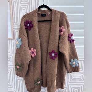 Vici Tan Cardigan with Colorful Floral Accents